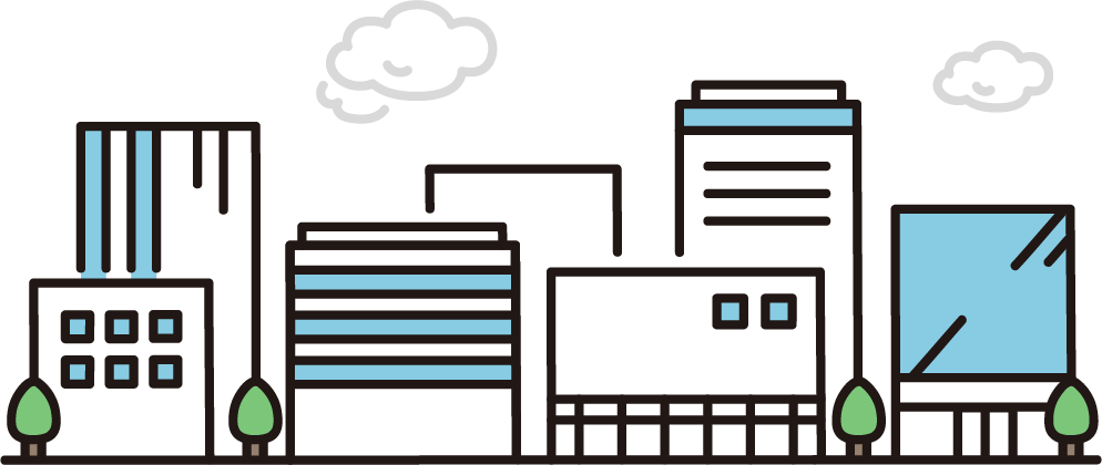 ビルが立ち並ぶ都会の街並みのイラスト